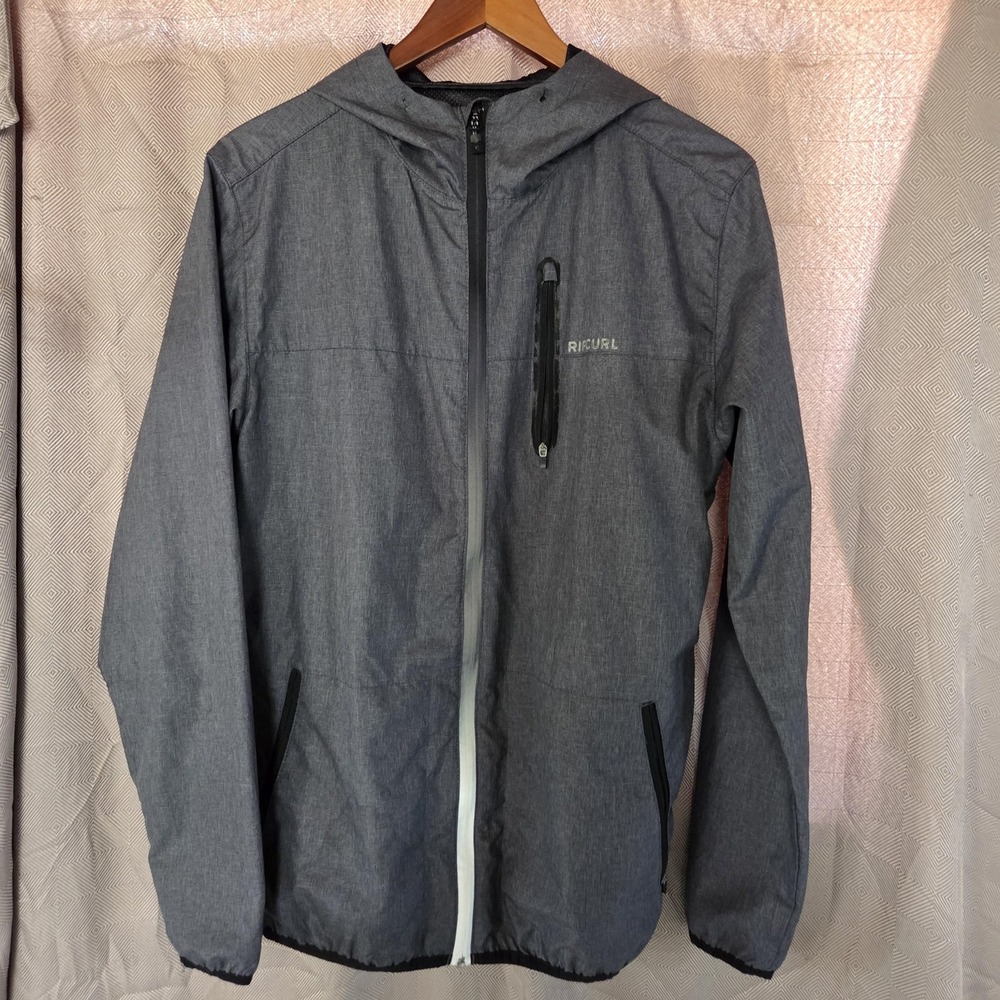 Rip Curl Jacket Mens Medium Gray Anti Series Hooded Full Zip Windbreaker